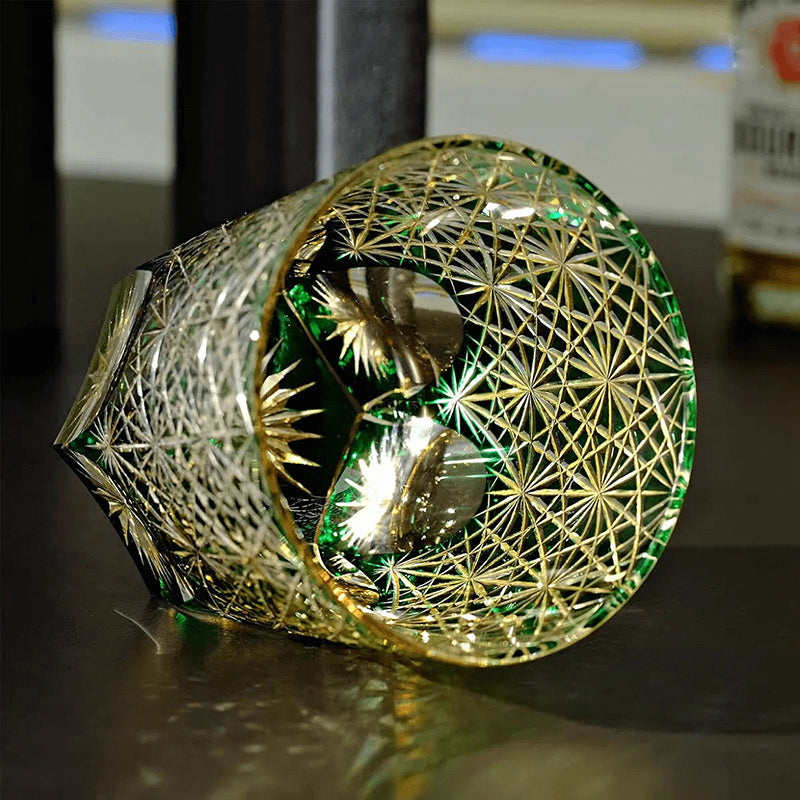 Edo Kiriko Handcrafted Blue Wave Daisy Whisky Glass