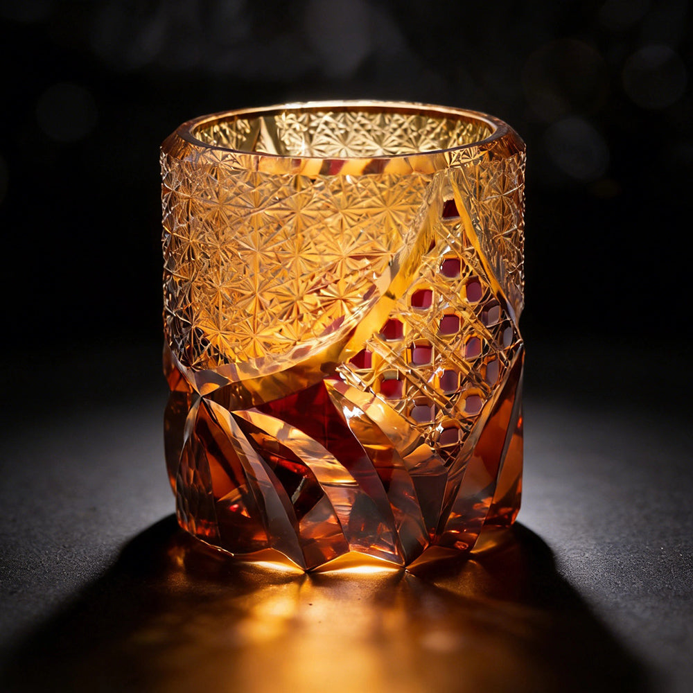 Edo Kiriko Handcrafted Black Samurai Whiskey Glass