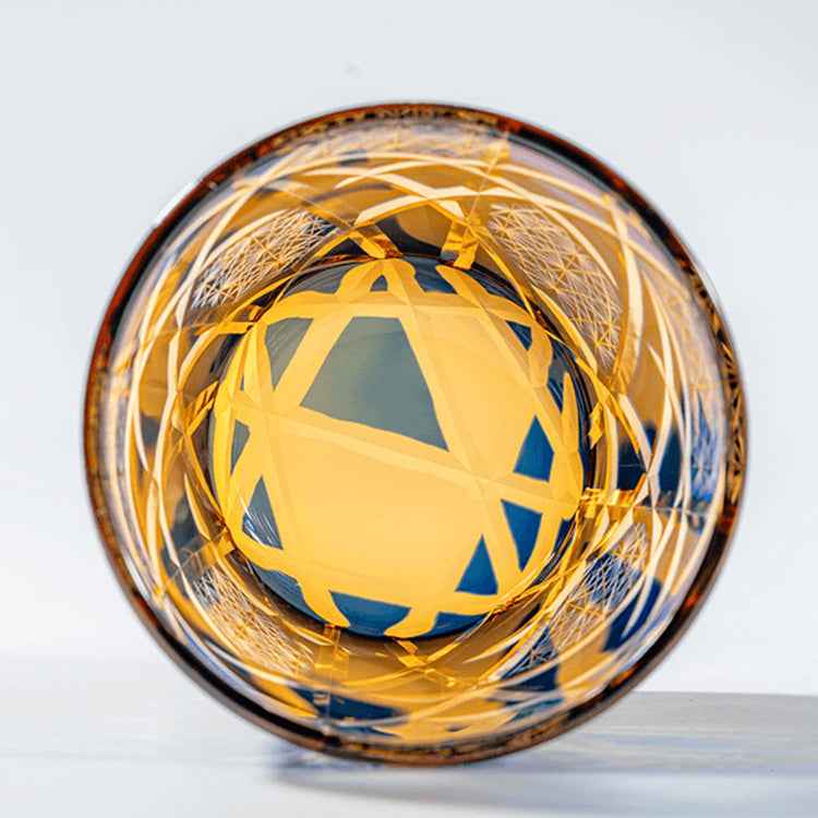 Edo Kiriko Handcrafted Amber Black Lightning Whisky Glass