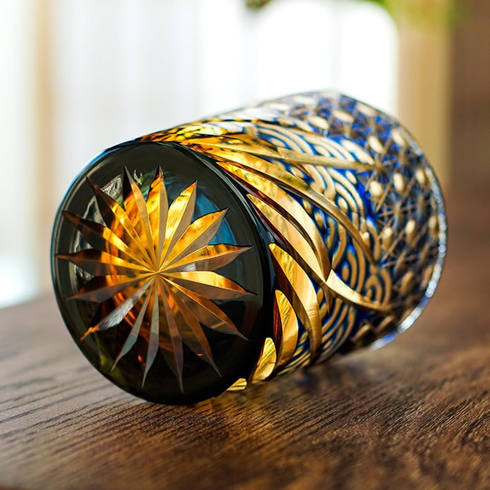 Edo Kiriko Handcrafted Blue Amber Whisky Tumbler
