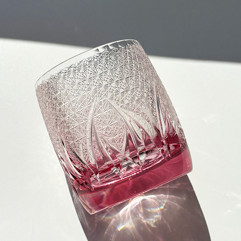 Edo Kiriko Handcrafted Pink Ember Whiskey Glass