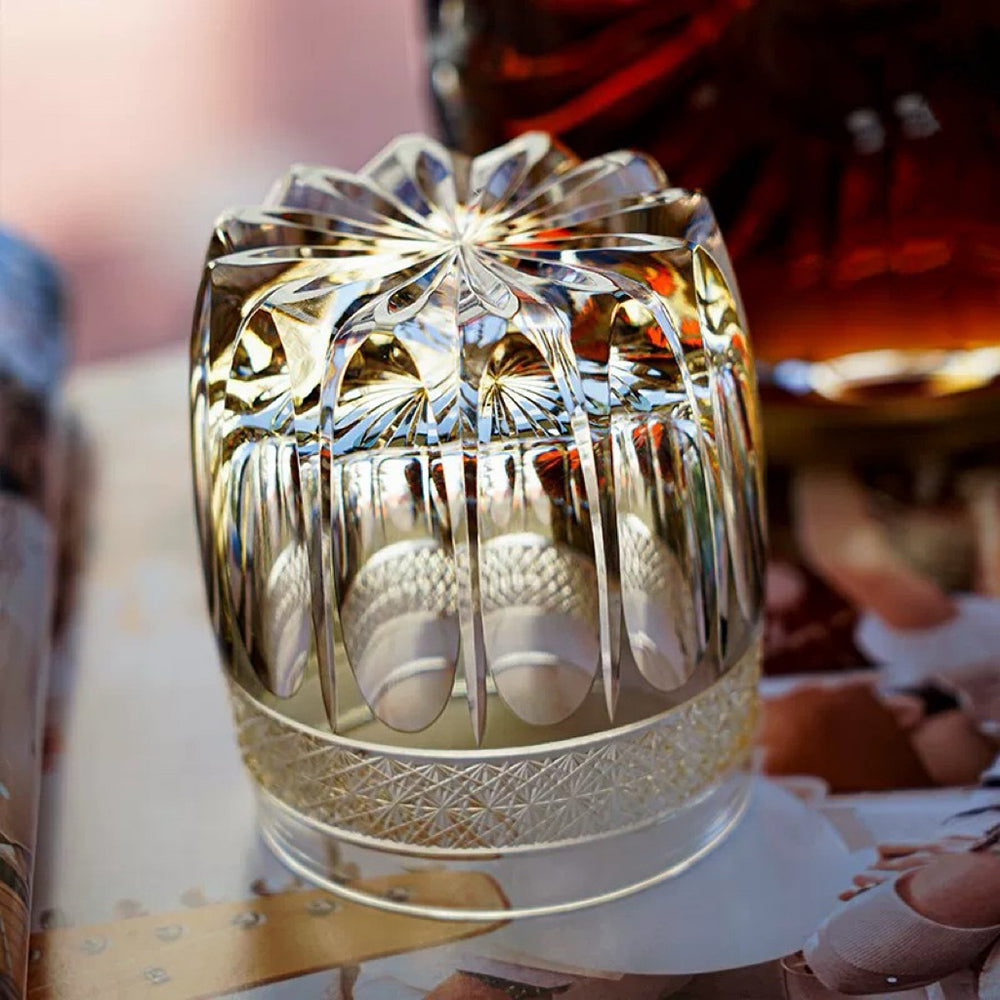 Edo Kiriko Handcrafted Grey Amber Whiskey Glass