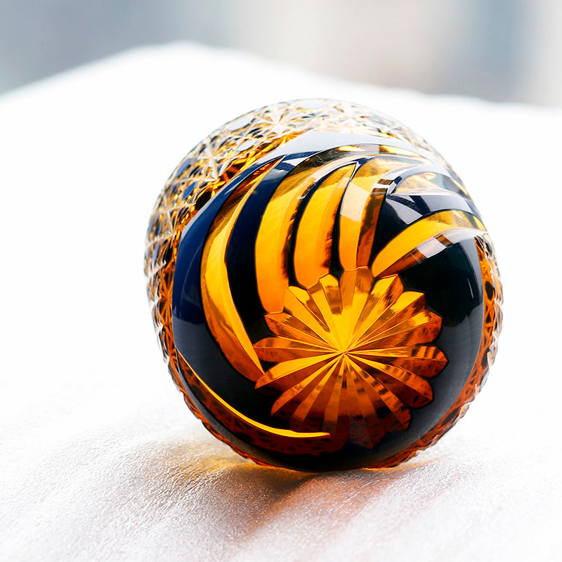 Edo Kiriko Handcrafted Blue-Amber Crystal Sake Glass