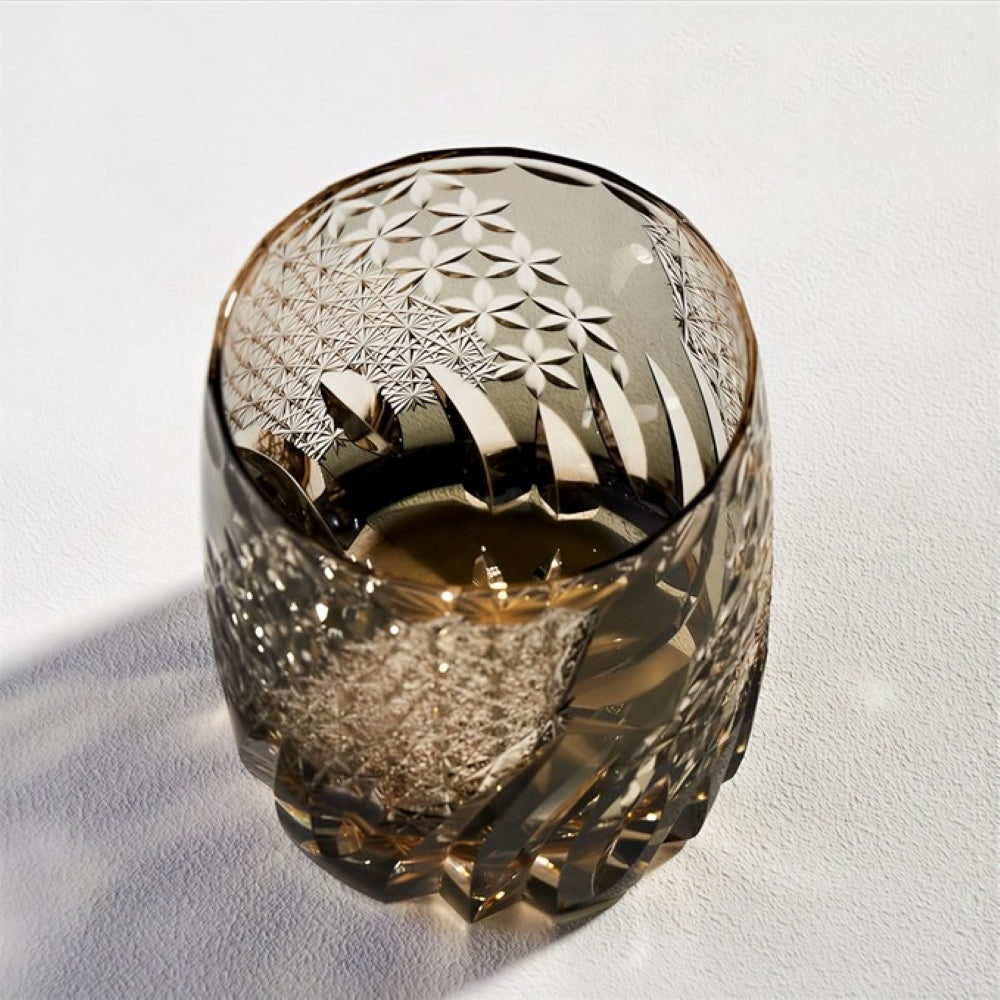 Edo Kiriko Handcrafted Amber Whisky Glass