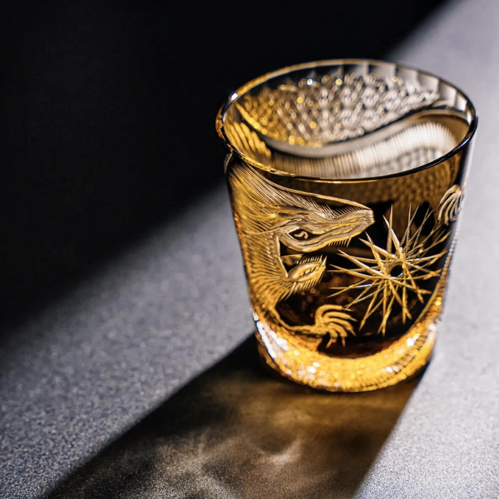 Edo Kiriko Handcrafted Dragon Motif Whisky Glass