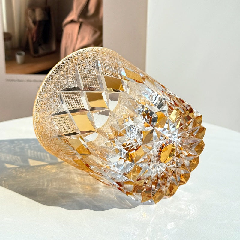 Edo Kiriko Handcrafted Yellow Fluorite Crystal Whisky Glass