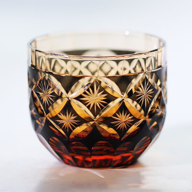 Edo Kiriko Handcrafted Black-Amber Crystal Sake Glass