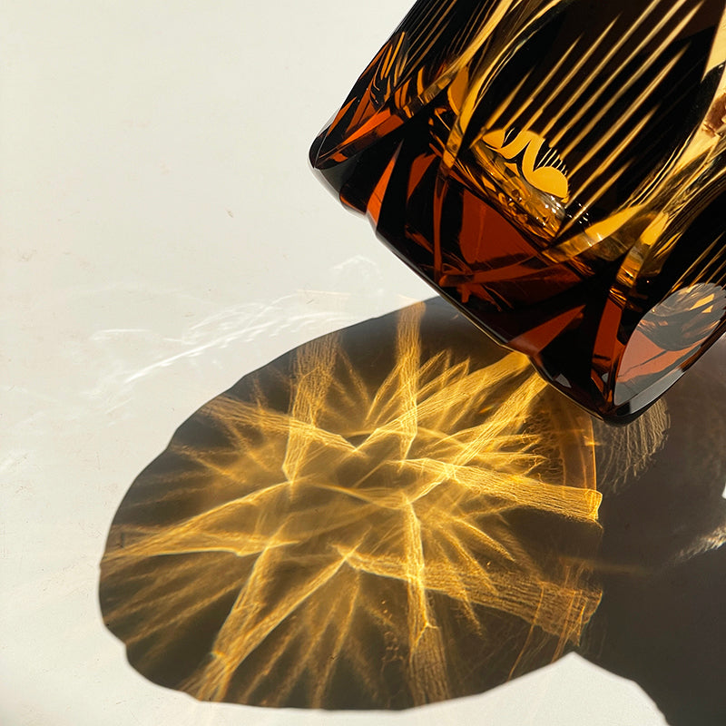 Edo Kiriko Handcrafted Amber Candlelight Whisky Glass