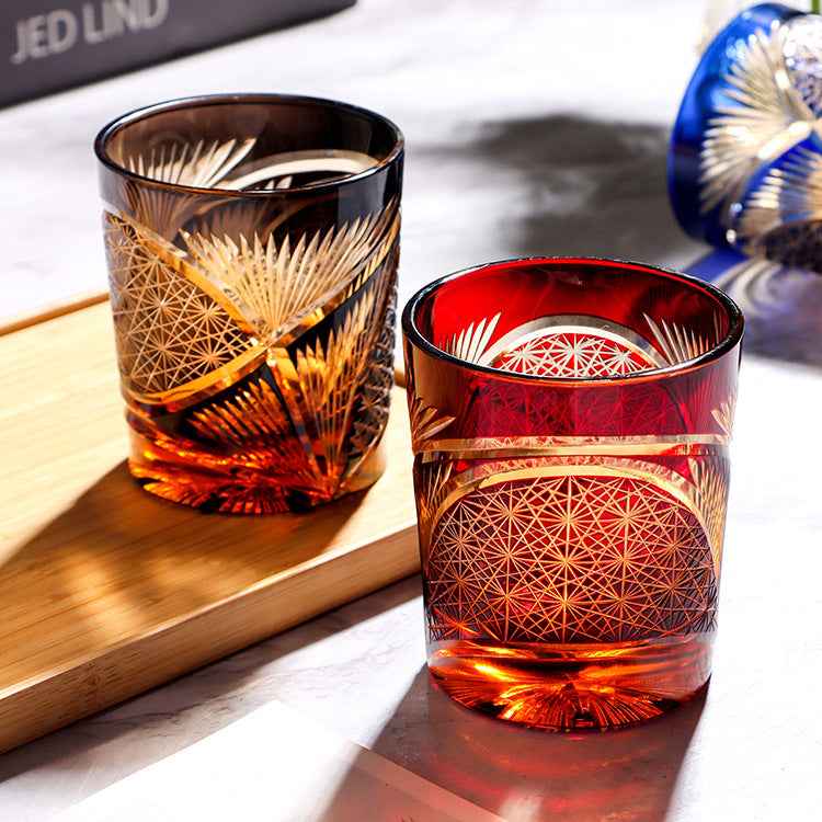 Edo Kiriko Crane Feather Whisky Glass