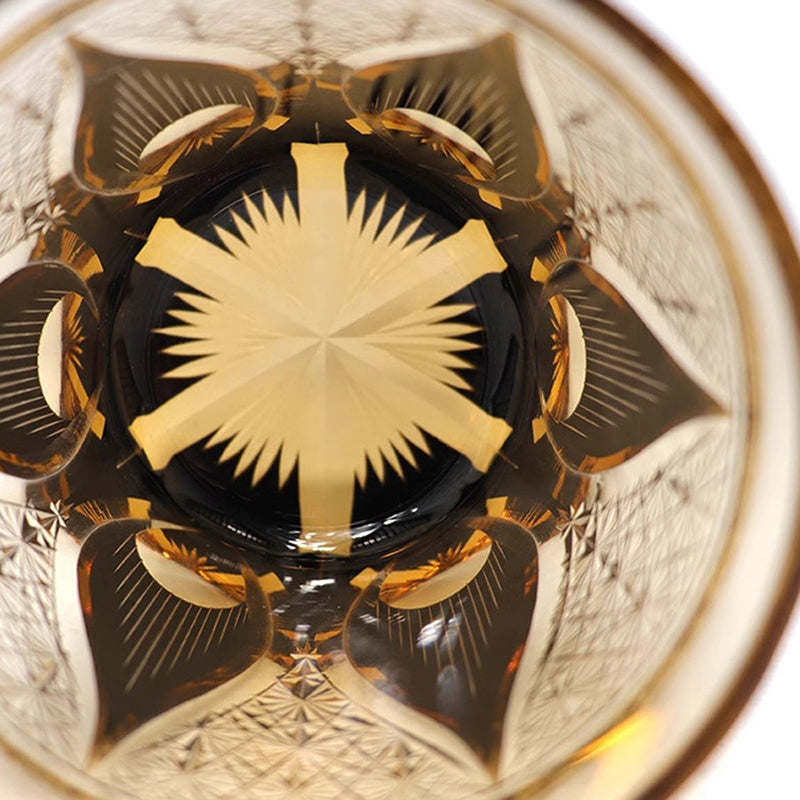 Edo Kiriko Handcrafted Amber Candlelight Whisky Glass