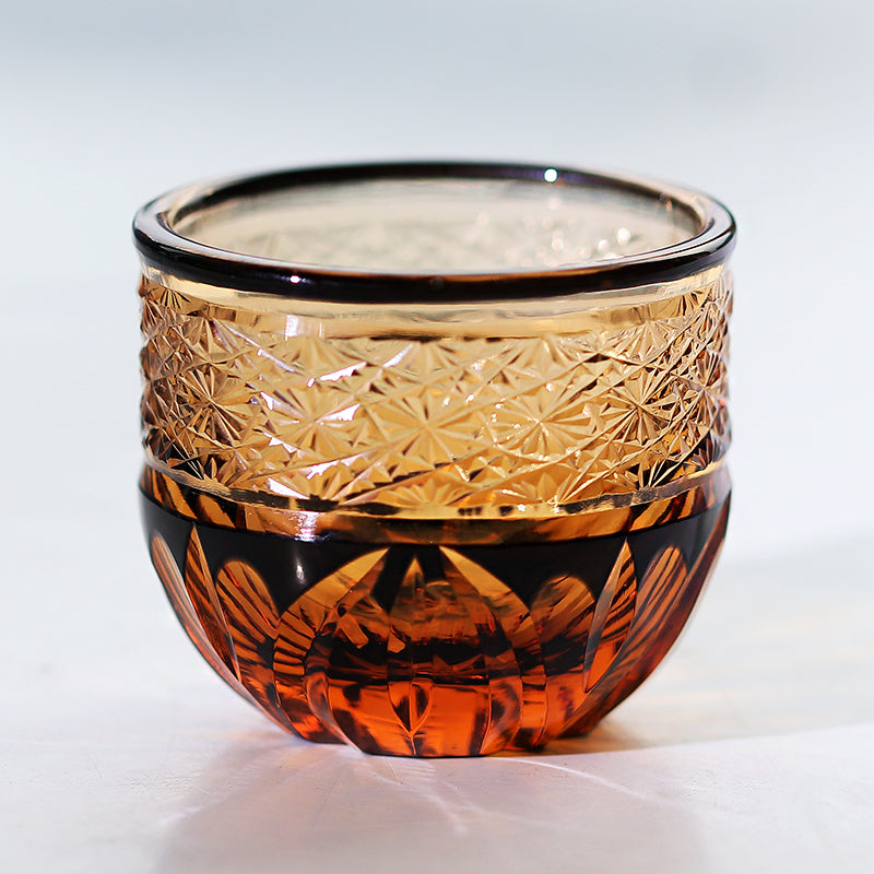 Edo Kiriko Handcrafted Black-Amber Crystal Sake Glass