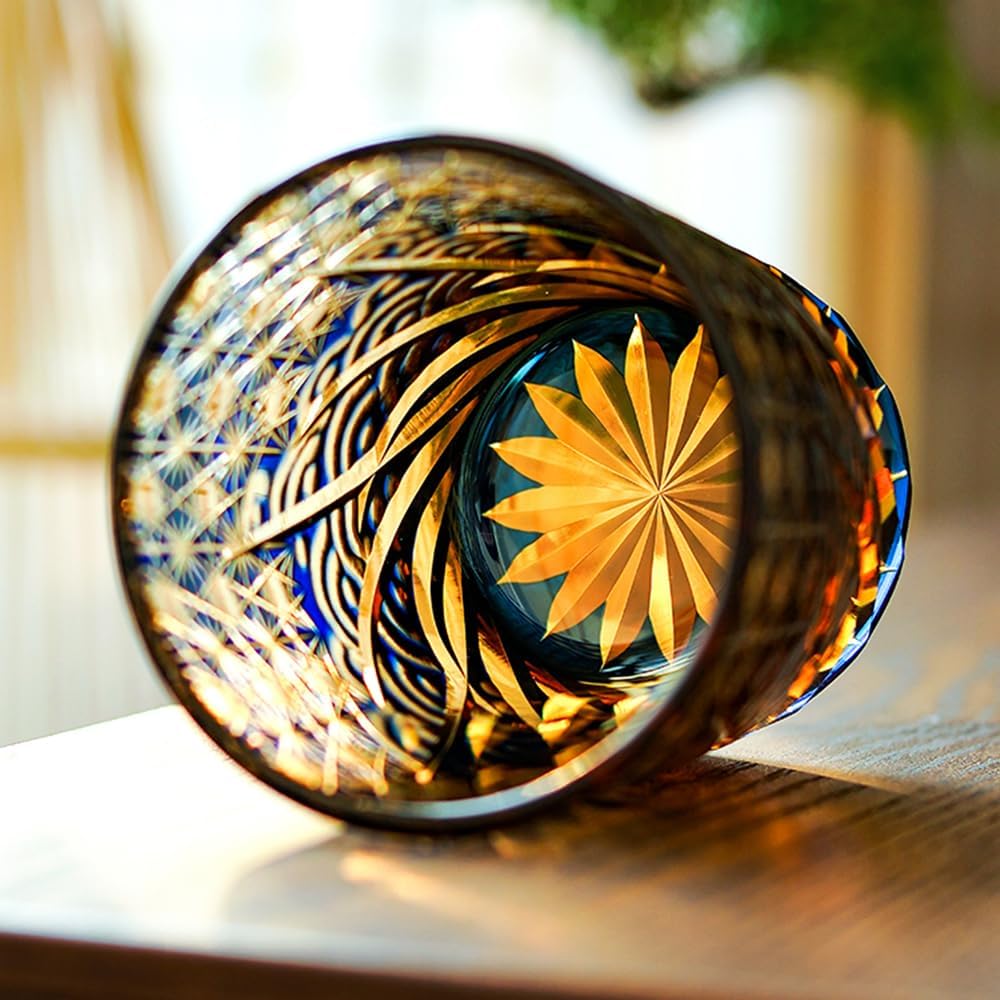 Edo Kiriko Handcrafted Blue Amber Whisky Tumbler