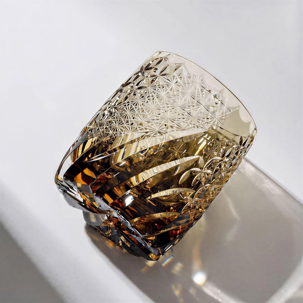 Edo Kiriko Handcrafted Amber Whisky Glass