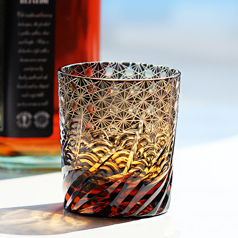 Edo Kiriko Handcrafted Blue Amber Whisky Tumbler