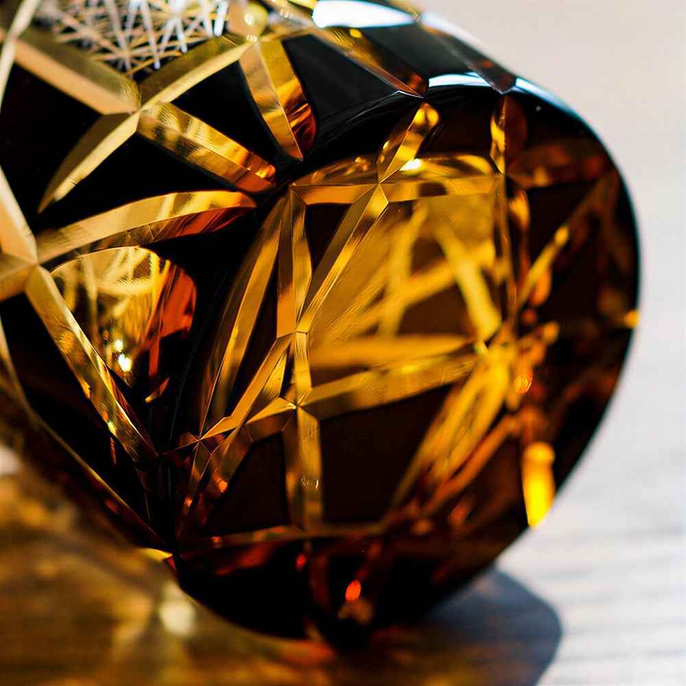 Edo Kiriko Handcrafted Amber Black Lightning Whisky Glass