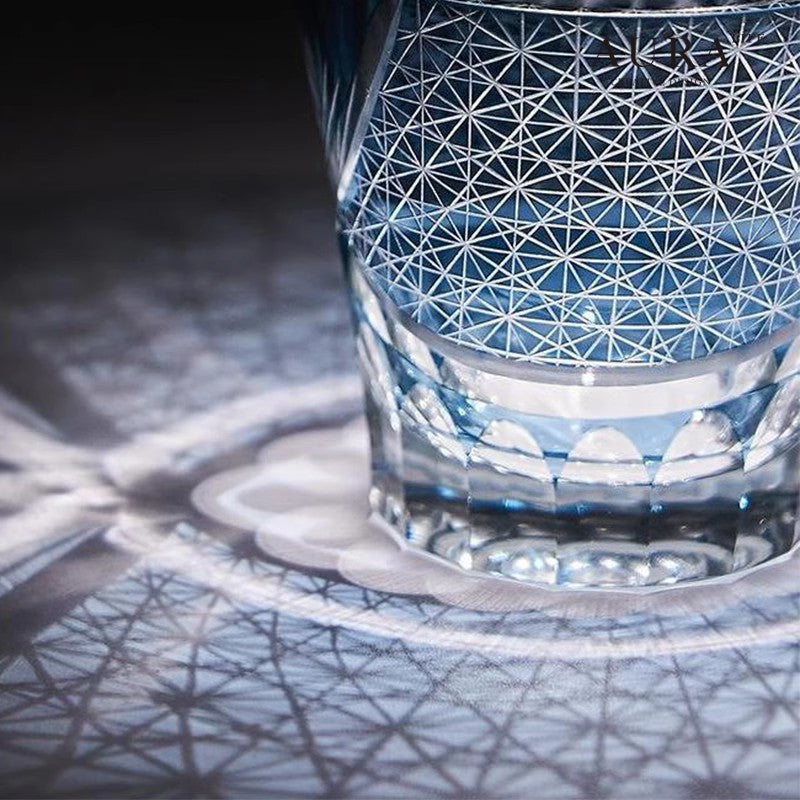 Edo Kiriko Handcrafted Blue Akagiku Crystal Whiskey Glass