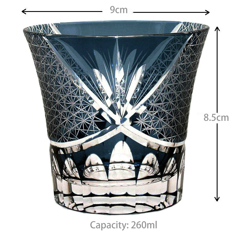 Edo Kiriko Handcrafted Blue Akagiku Crystal Whiskey Glass