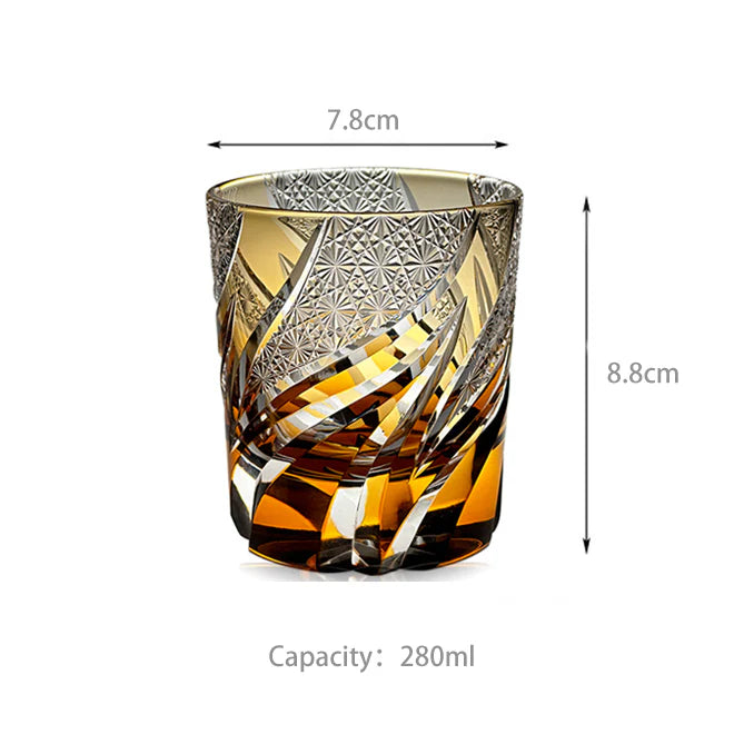 Edo Kiriko Handcrafted Emberlight Amber Whisky Glass