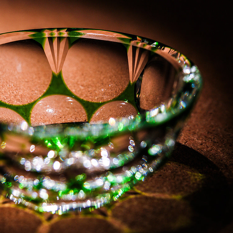 Edo Kiriko Handcrafted Emerald Sake Glass
