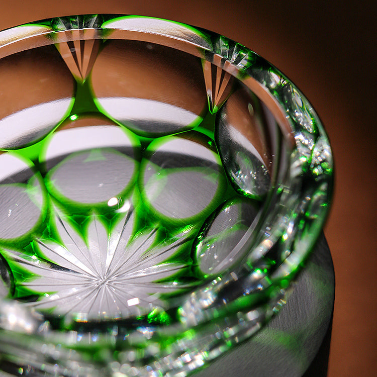 Edo Kiriko Handcrafted Emerald Sake Glass