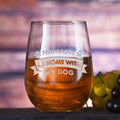 "Namaste At Home With My Dog" Social Distancing Stemless Wine Glass