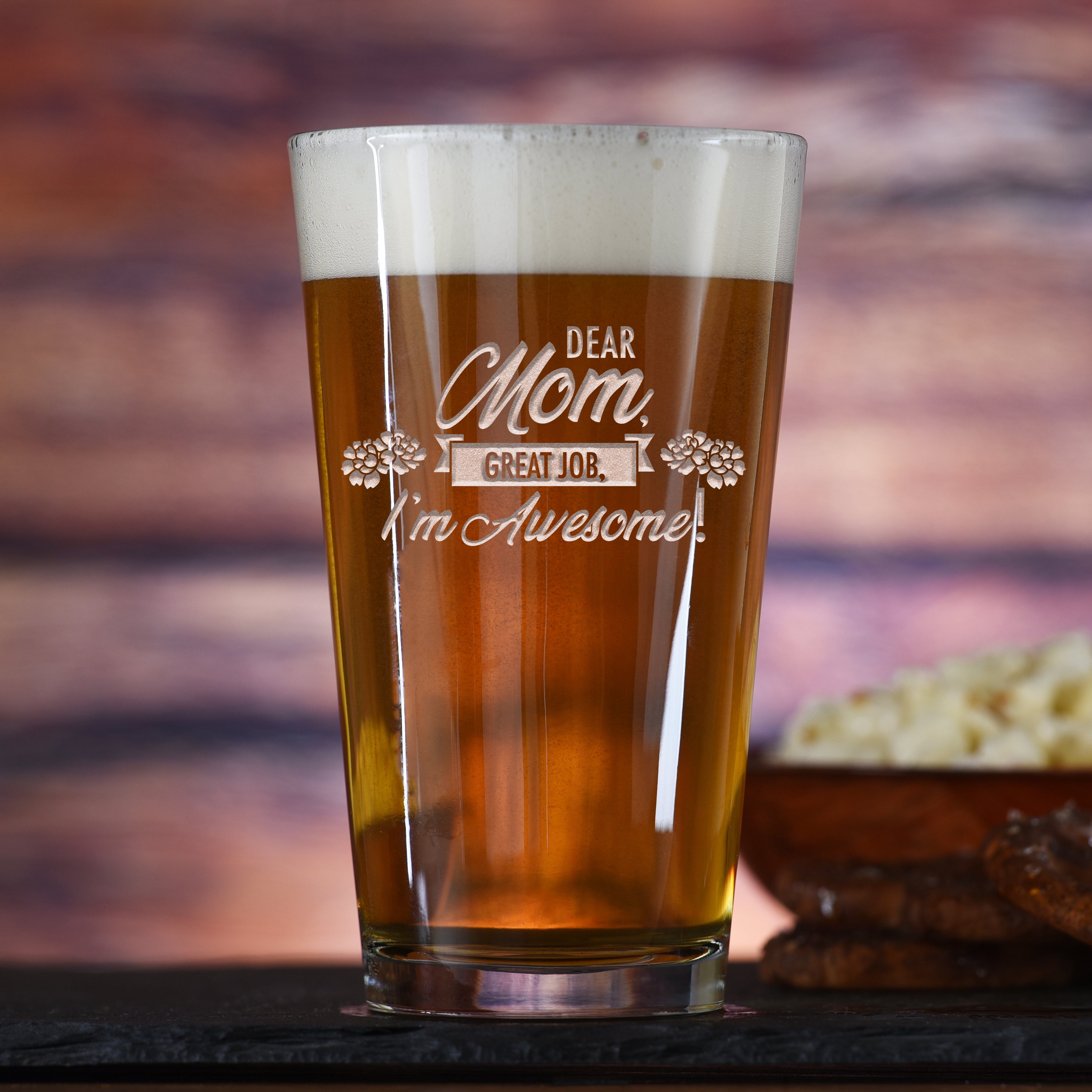 "Dear Mom, Great Job, I'm Awesome" Pub Pint Beer Glass, Funny Mother's Day Gifts
