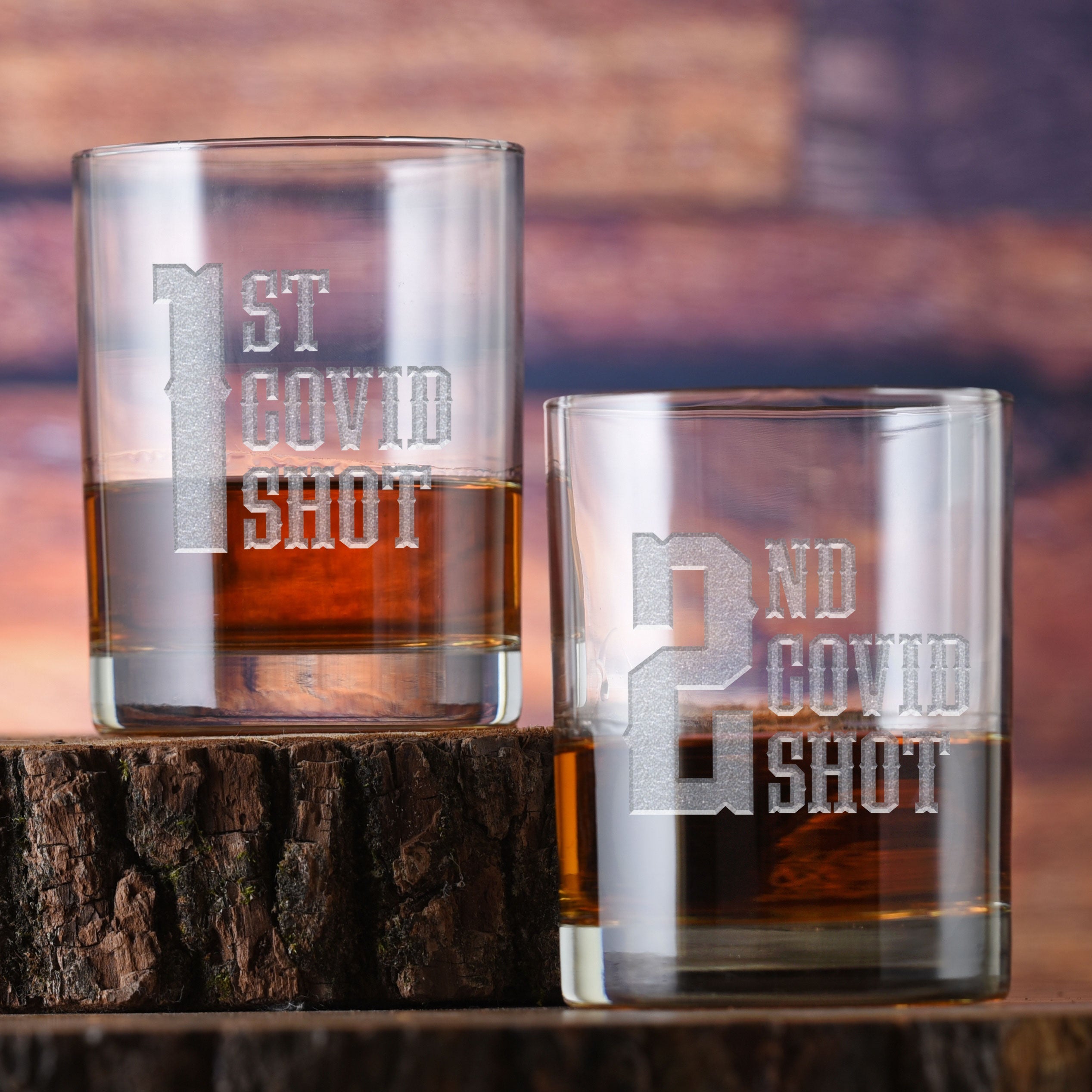 1st Covid Shot, 2nd Covid Shot, Whiskey Rocks Glass Set
