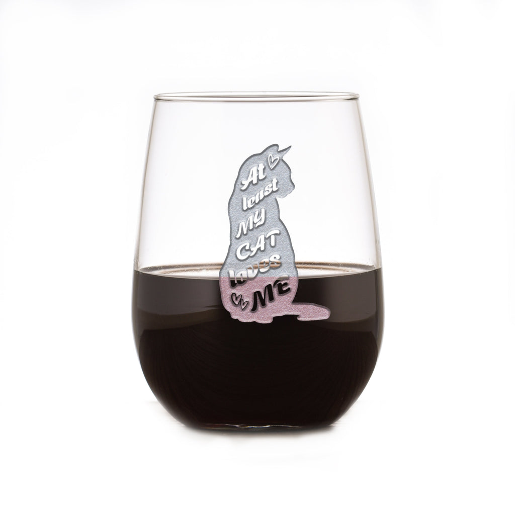 "At Least My Cat Loves Me" Stemless Wine Glass