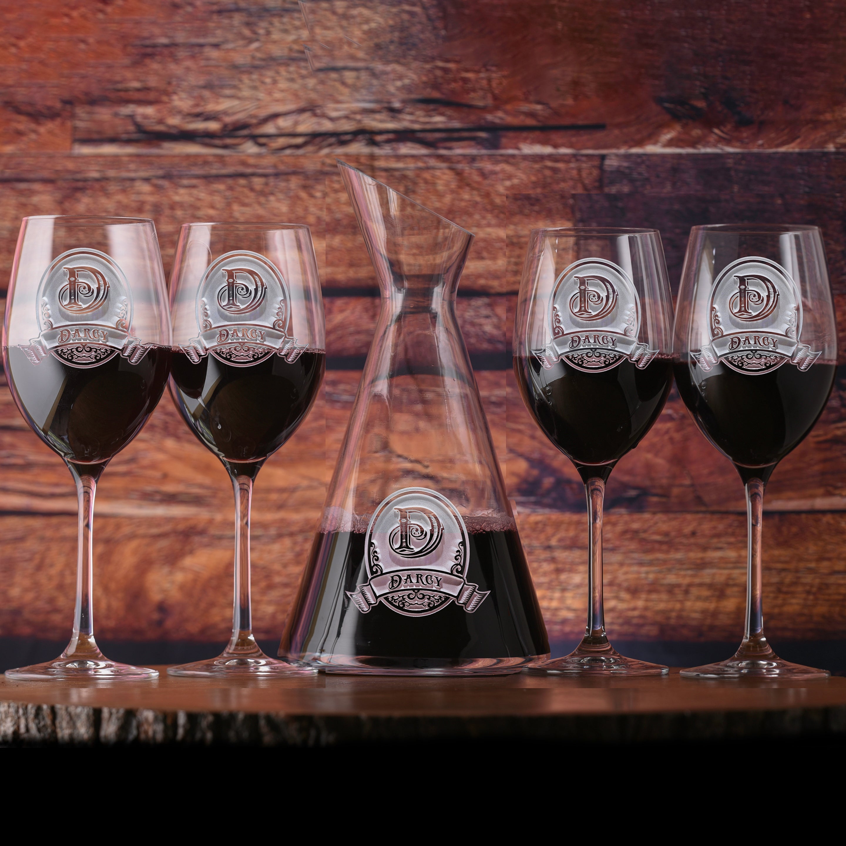 Engraved Crystal Wine Decanter & Glasses, Gift Set