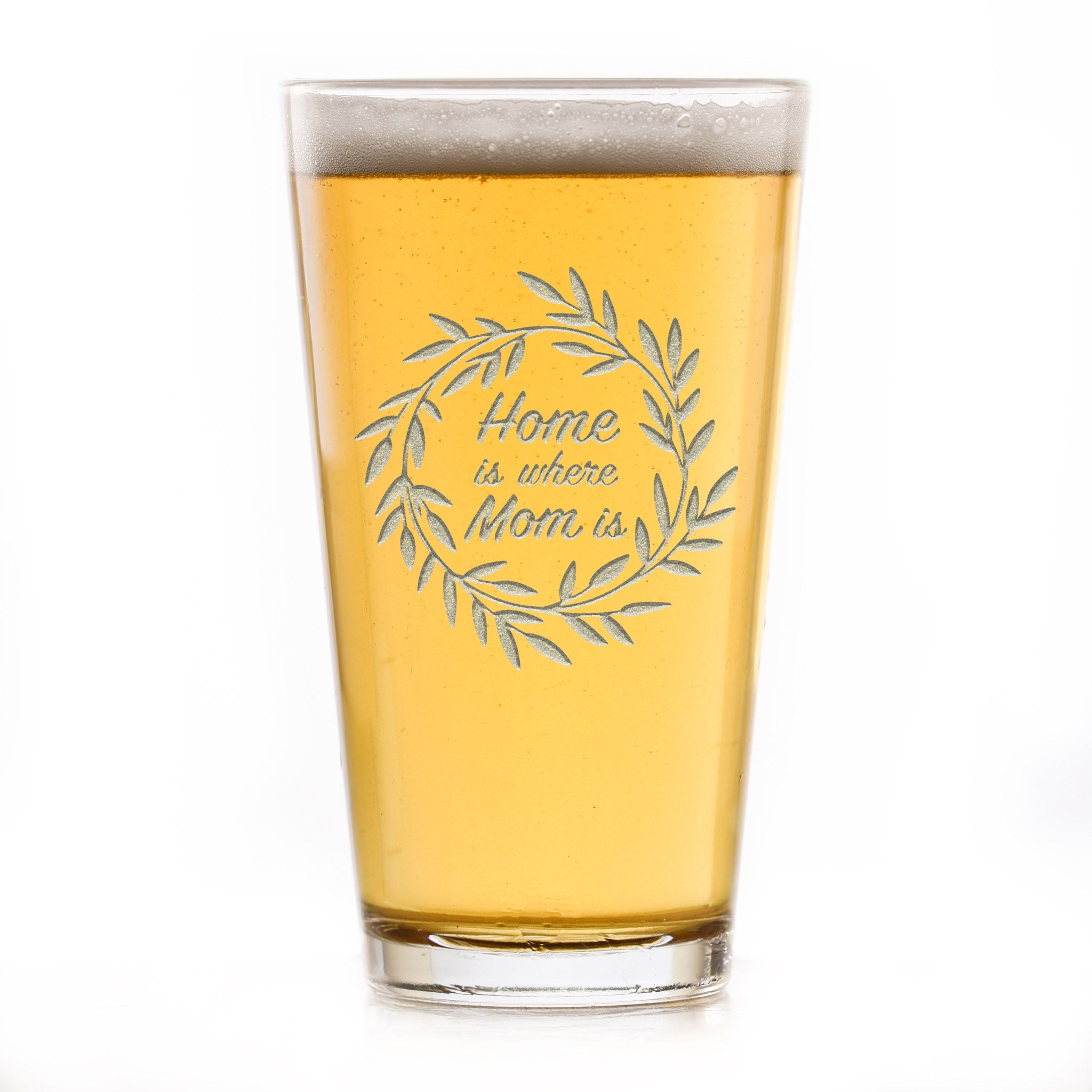 "Home Is Where Mom Is" Pub Pint Beer Glass, Mother's Day Gift Ideas