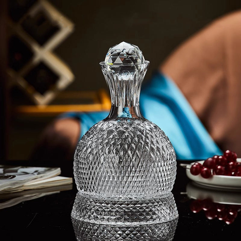 JR Gem-Cut Rotating Crystal Decanter with Engraved Crystal Stopper