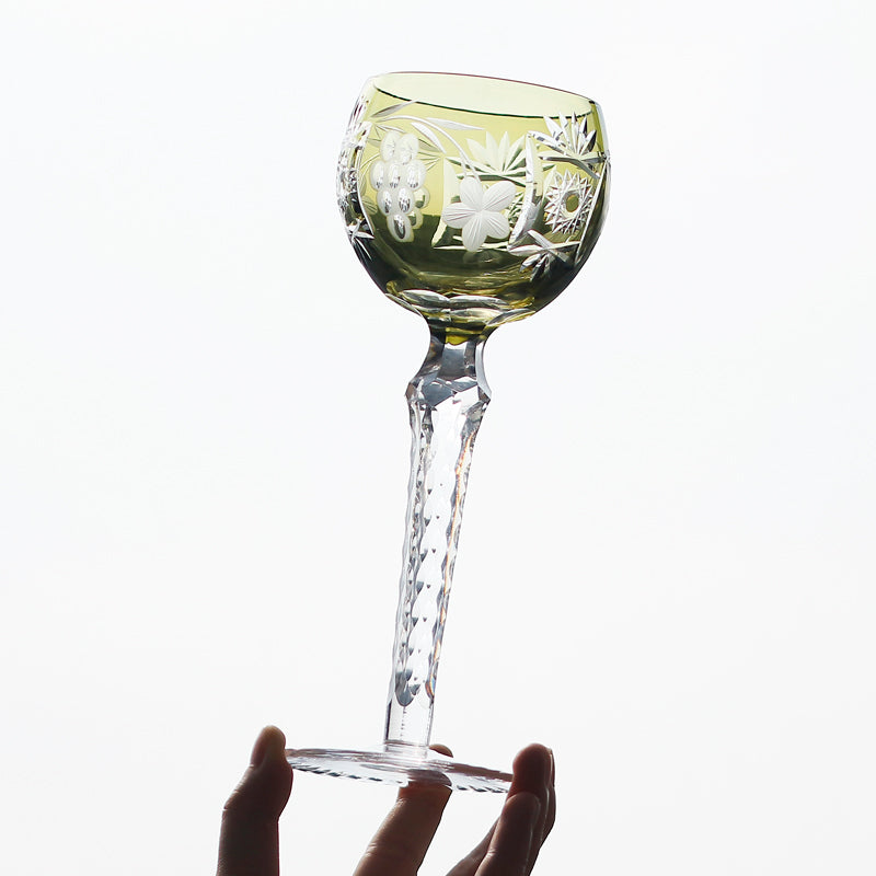 Edo Kiriko Handcrafted Floral Crystal Stemmed Wine Glass