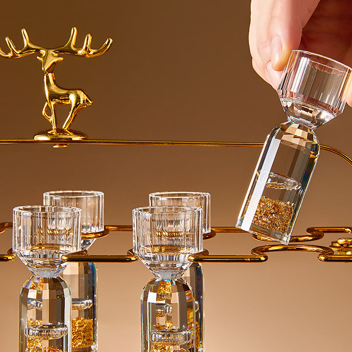 JR Gold Foil Crystal Liquor Glass & Decanter Set