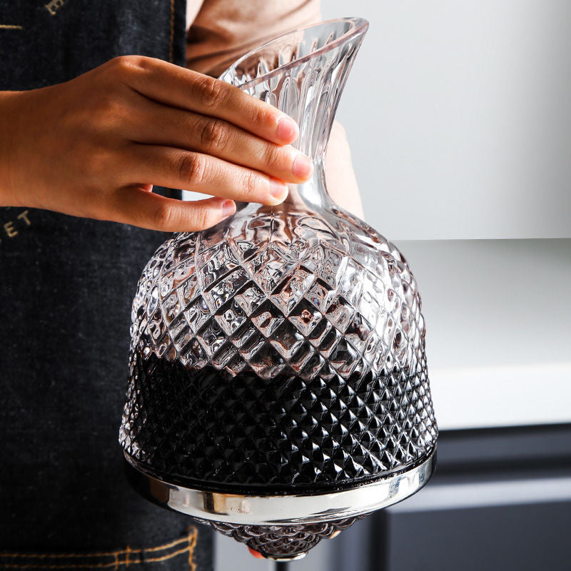 JR Handcrafted Spinning Crystal Wine Decanter with Metal Base