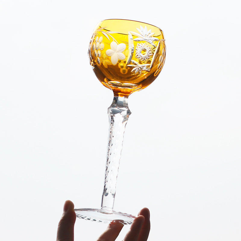 Edo Kiriko Handcrafted Floral Crystal Stemmed Wine Glass