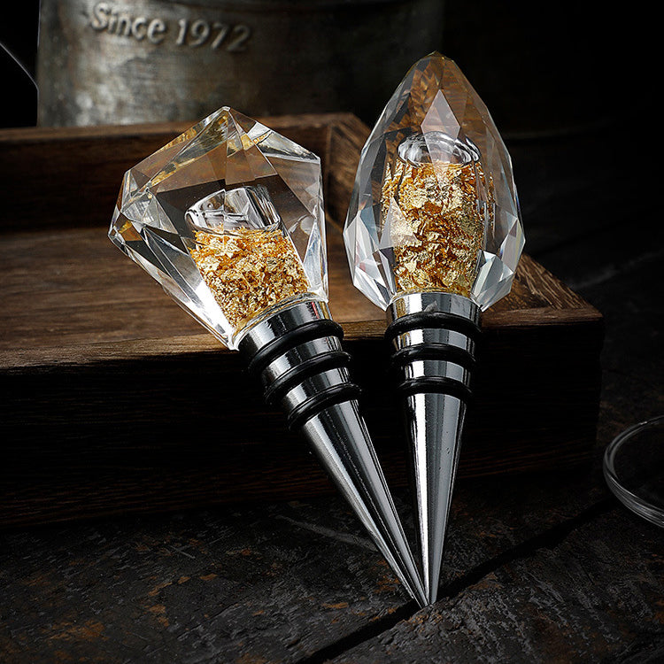 JR Diamond-Cut Crystal Wine Stopper with Gold Flakes