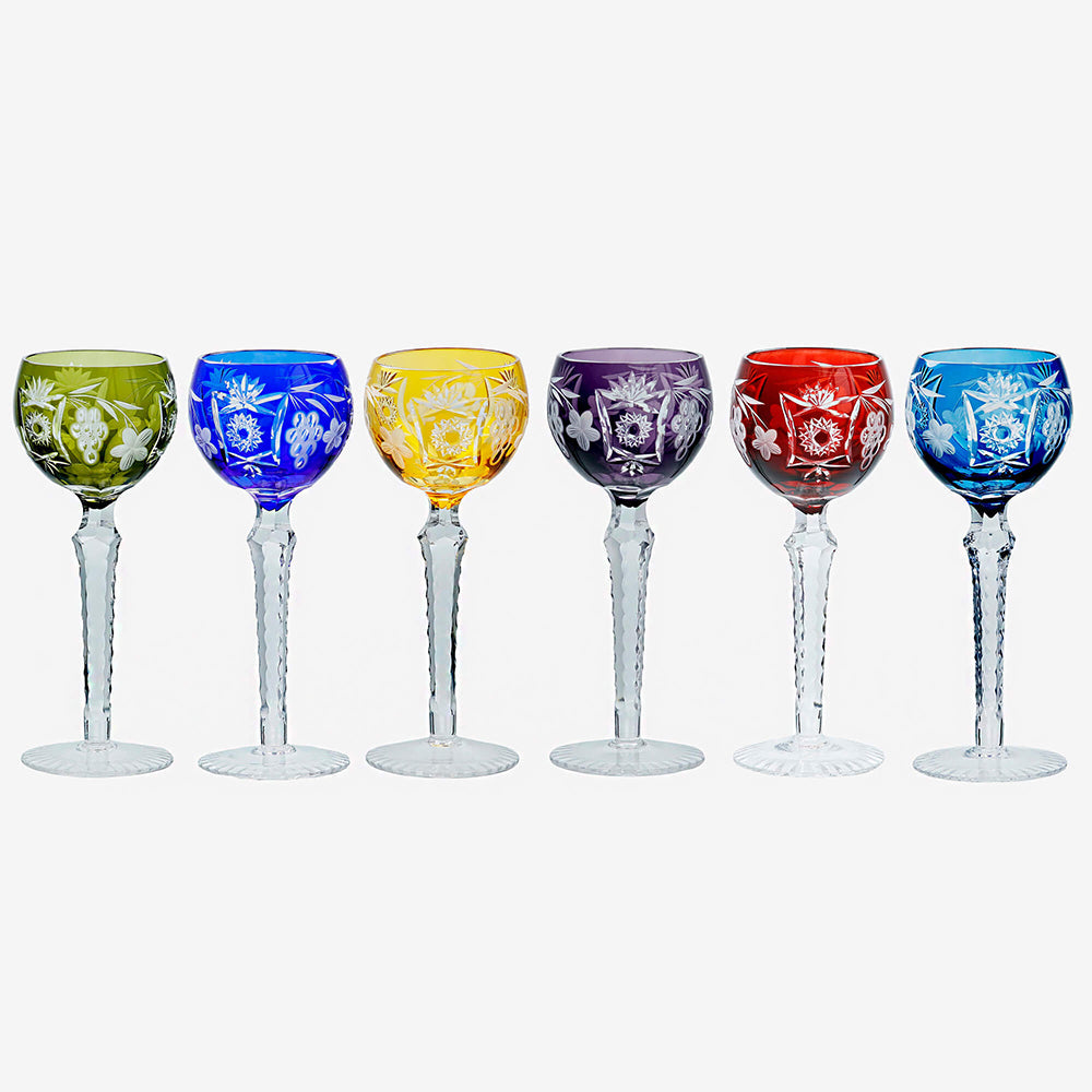 Edo Kiriko Handcrafted Floral Crystal Stemmed Wine Glass