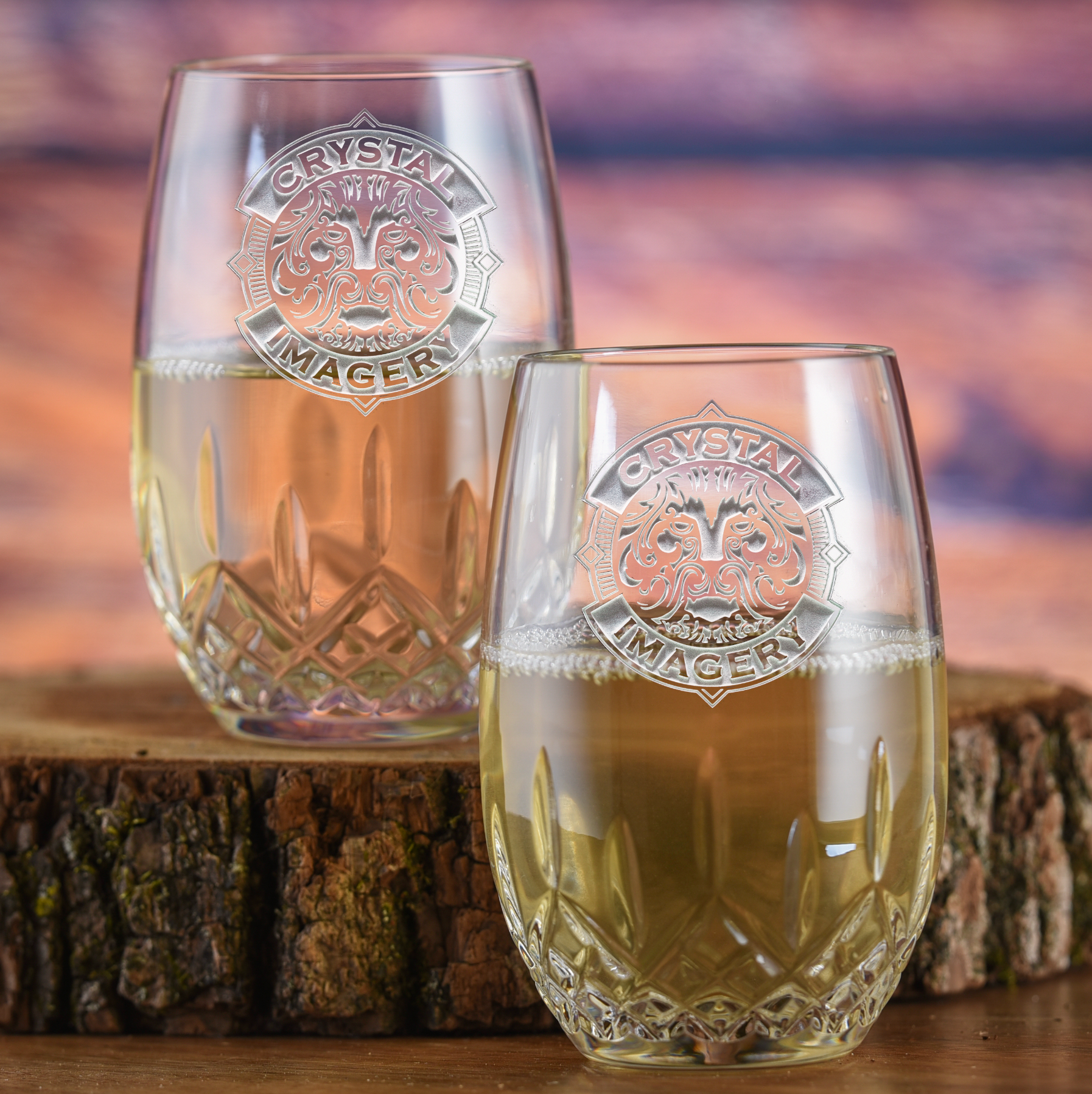 Logo Waterford Stemless Wine Glass, Pair