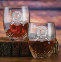 Engraved, Waterford Crystal Bourbon Glasses, Pair