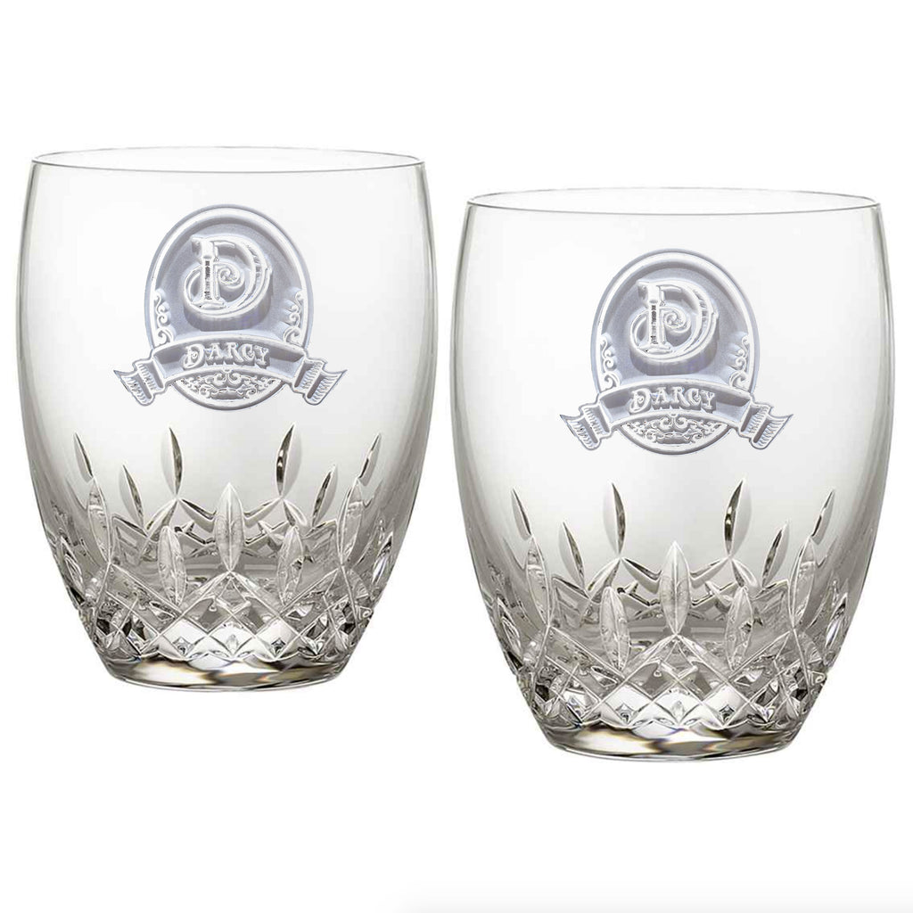 Engraved, Waterford Crystal Bourbon Glasses, Pair