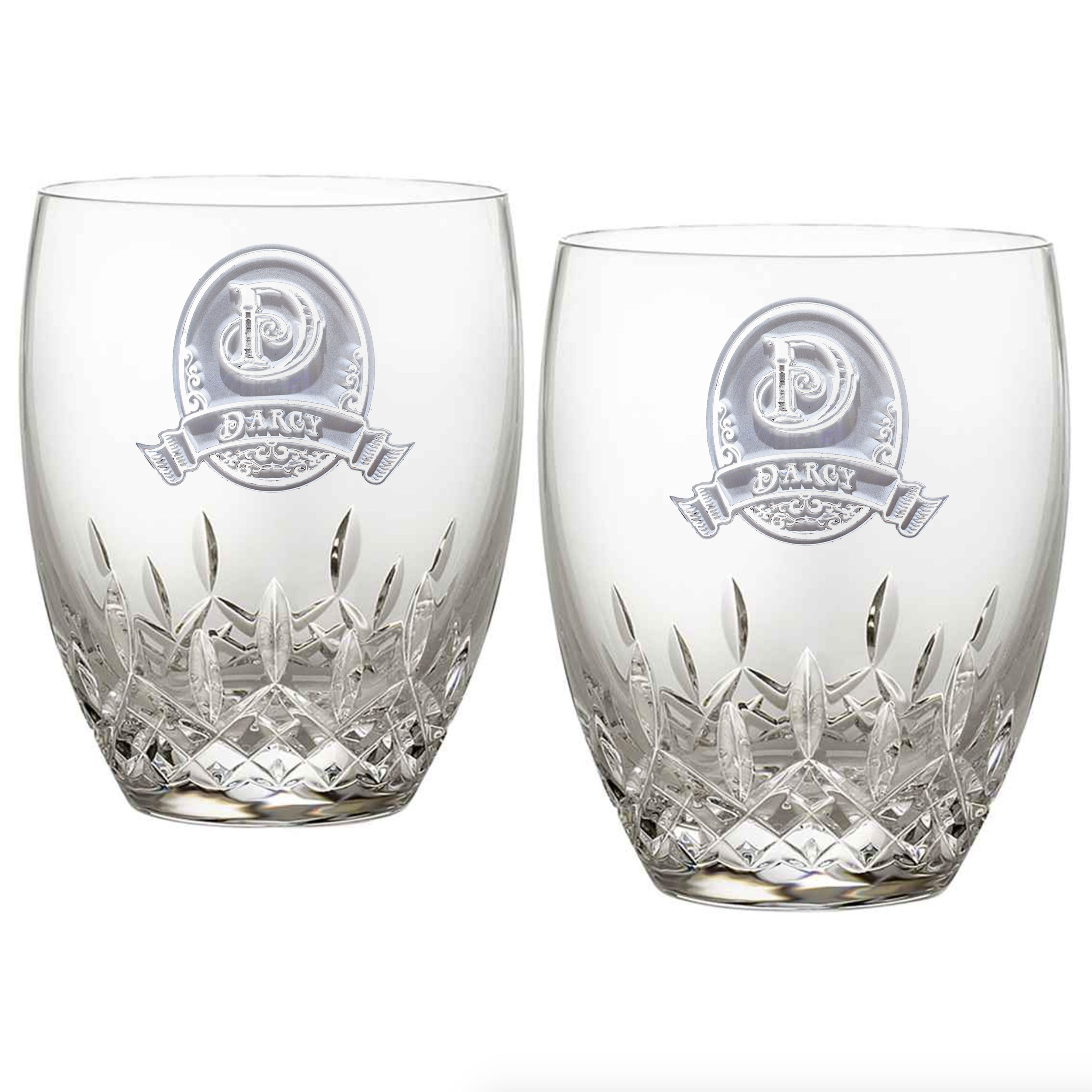 Engraved, Waterford Crystal Bourbon Glasses, Pair