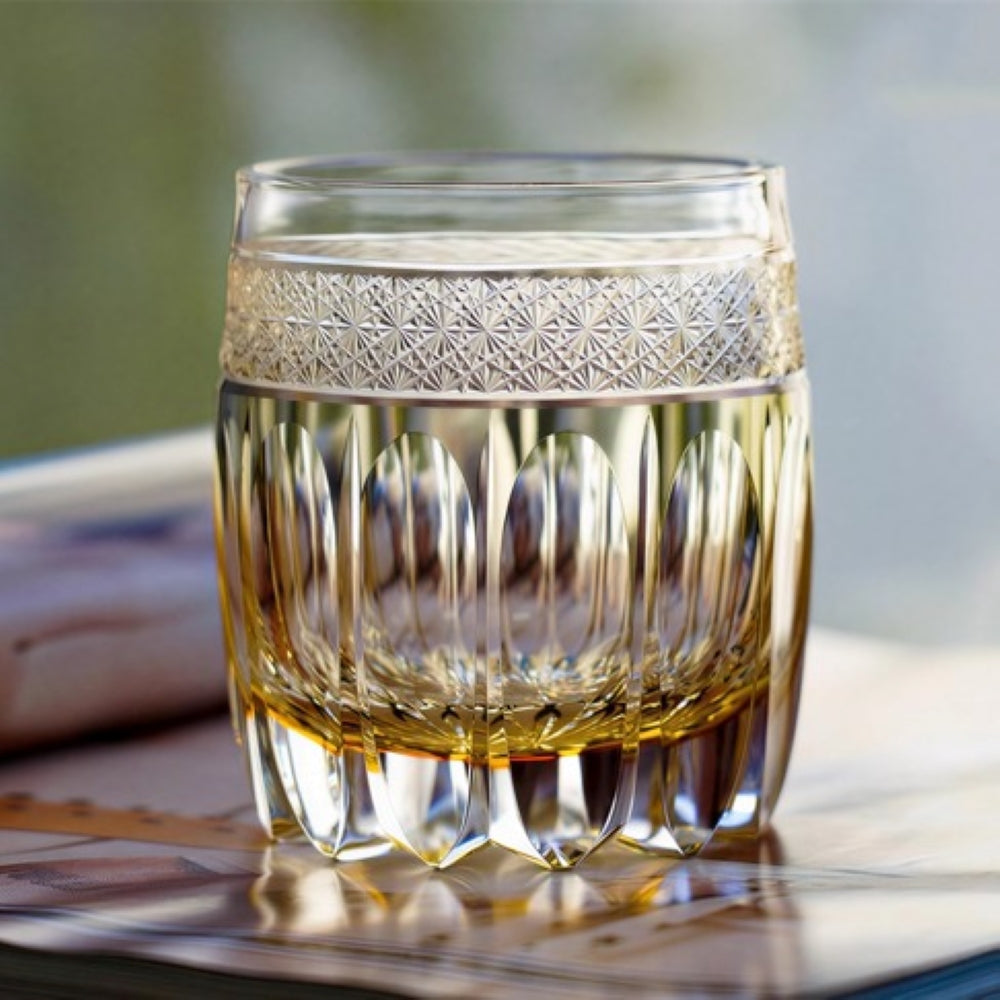 Edo Kiriko Handcrafted Grey Amber Whiskey Glass