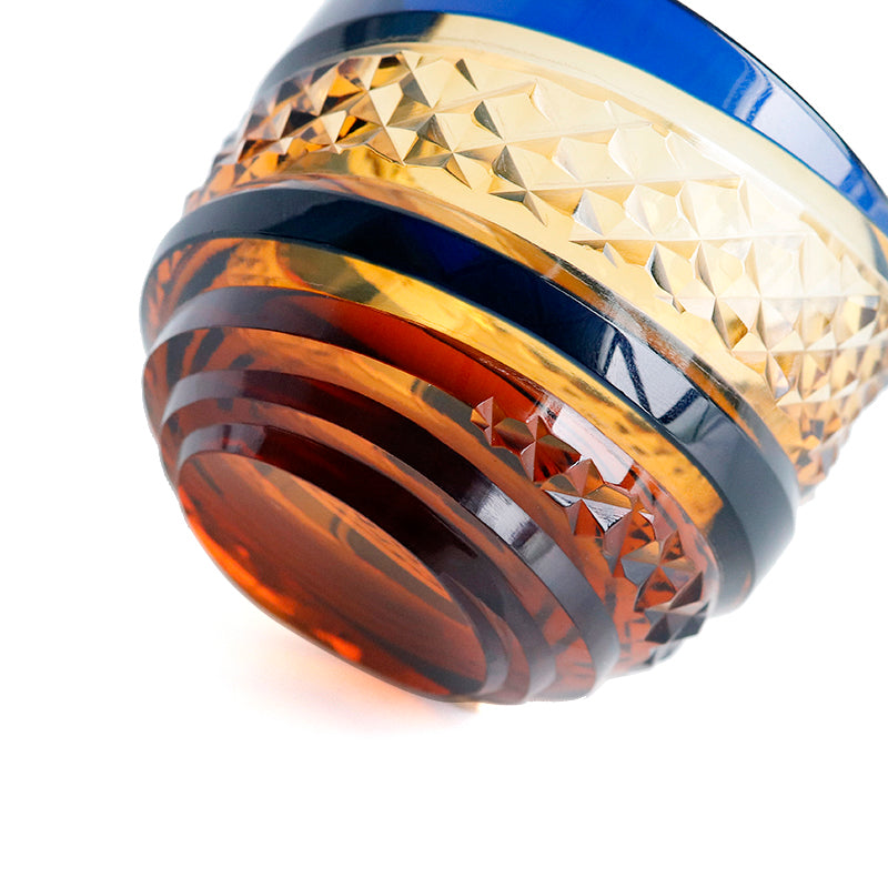 Edo Kiriko Handcrafted Blue-Amber Crystal Sake Glass