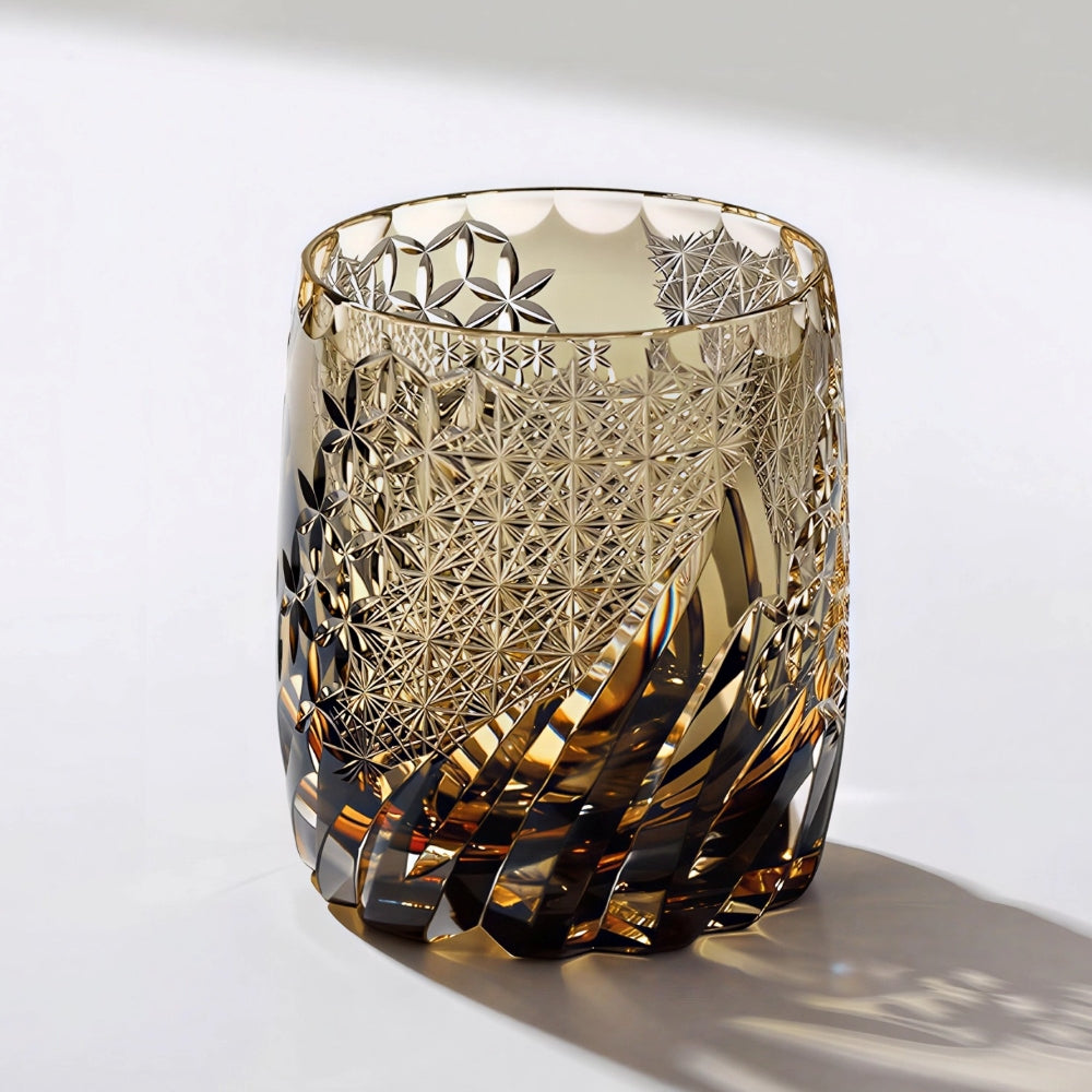 Edo Kiriko Handcrafted Amber Whisky Glass