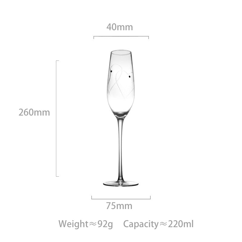 JR Handcrafted Heart-Cut Crystal Champagne Flutes with Gift Set