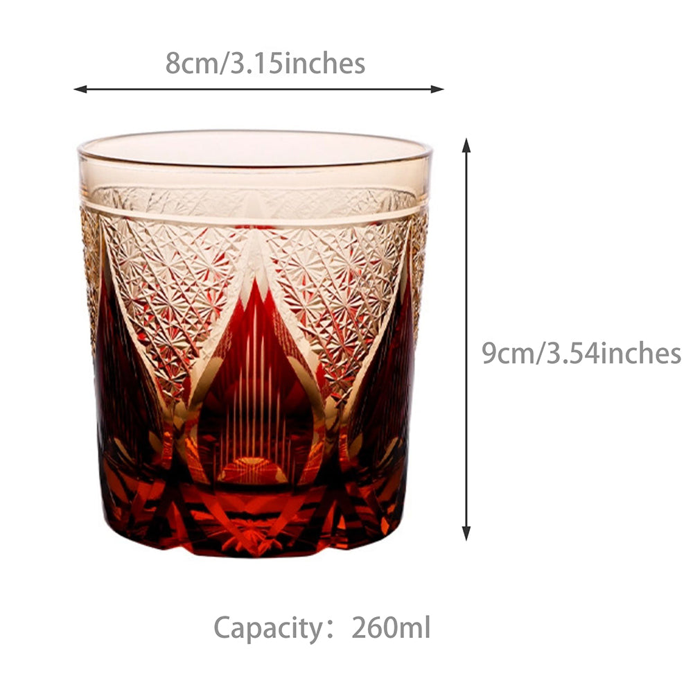 Edo Kiriko Handcrafted Amber Candlelight Whisky Glass
