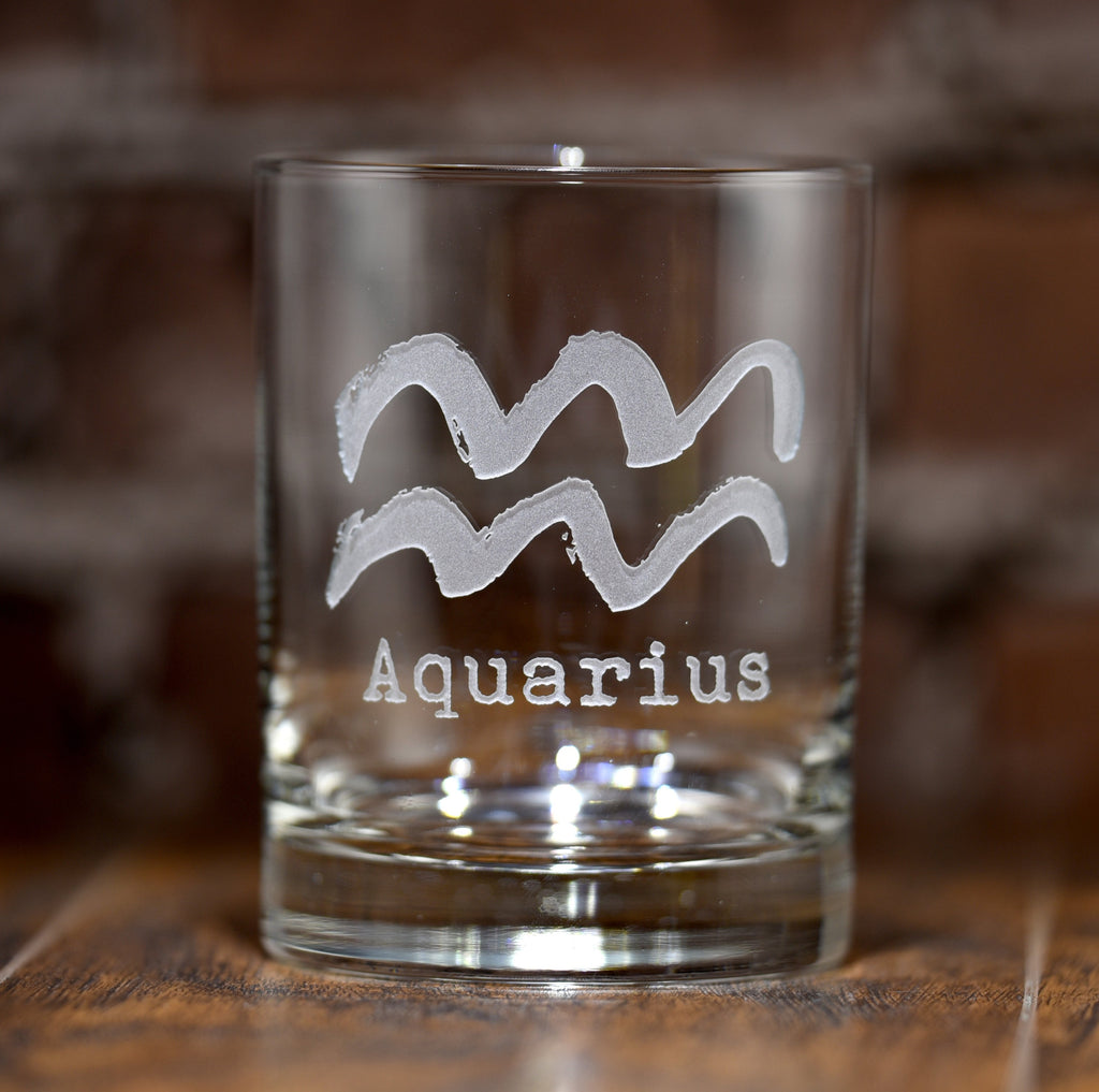Zodiac Sign, Engraved DOF Rocks, Whiskey Glass