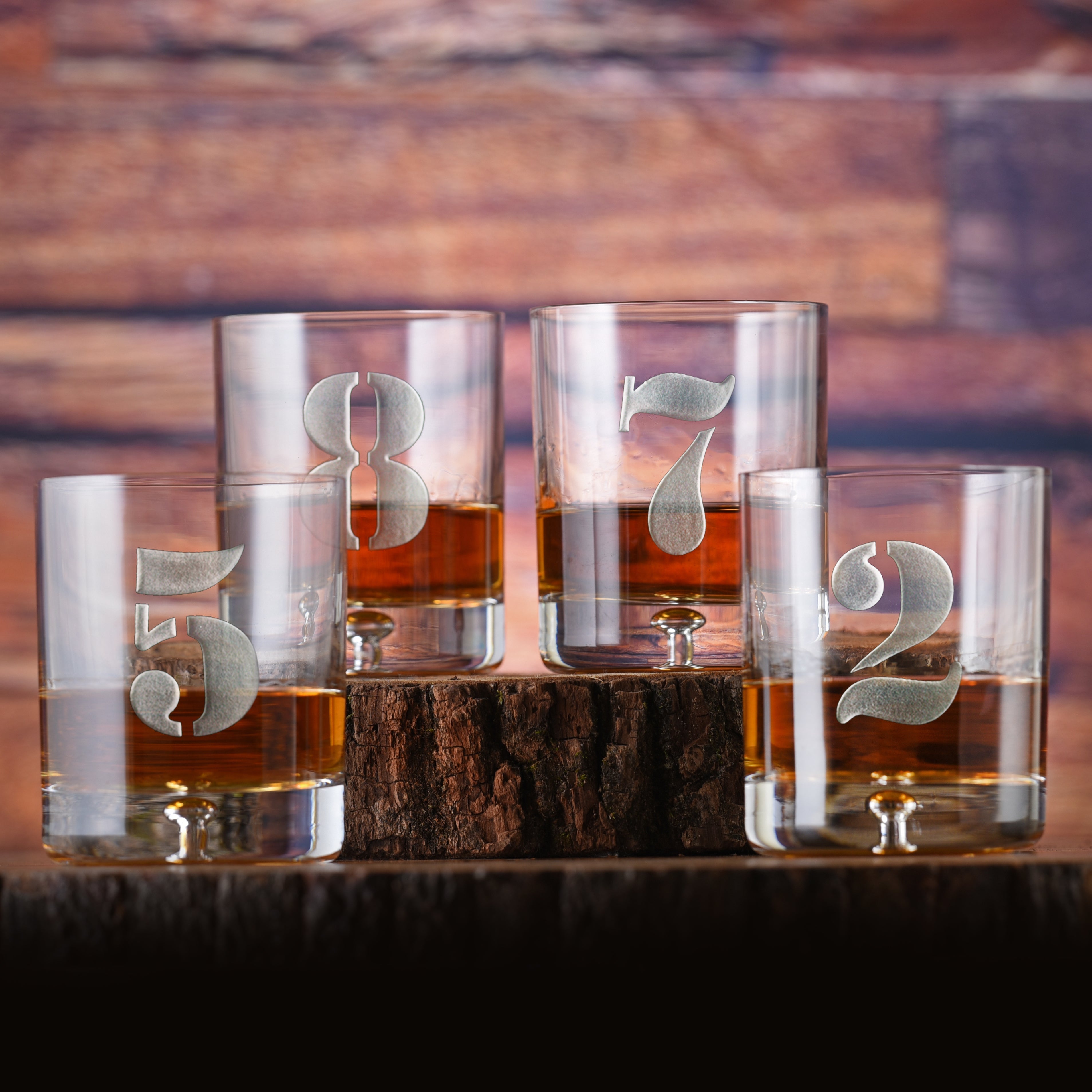 Engraved Numbers, 1-8, Whiskey Glass Set - Crystal