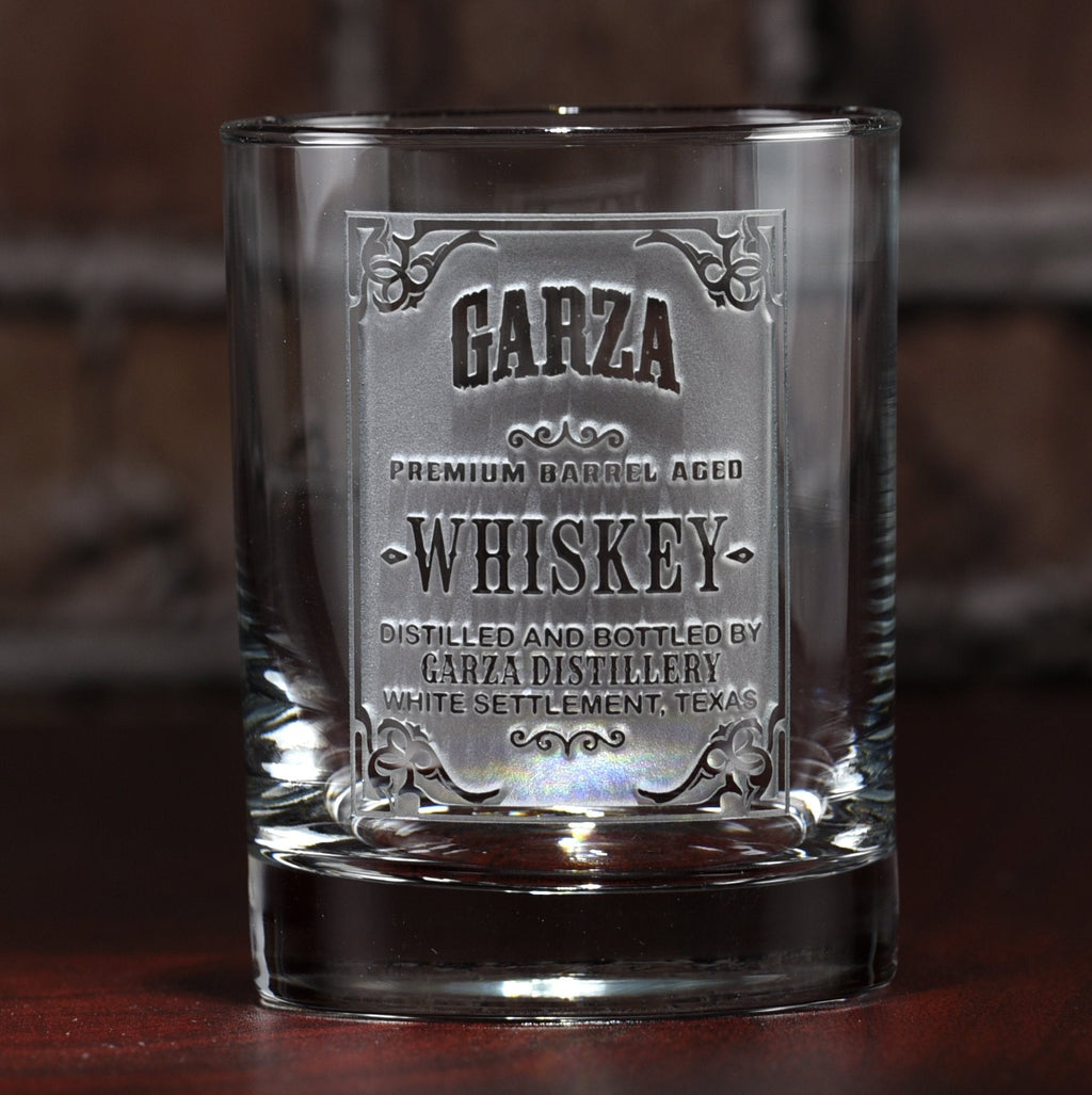 Whiskey Label Distillery, Engraved Bar Glass